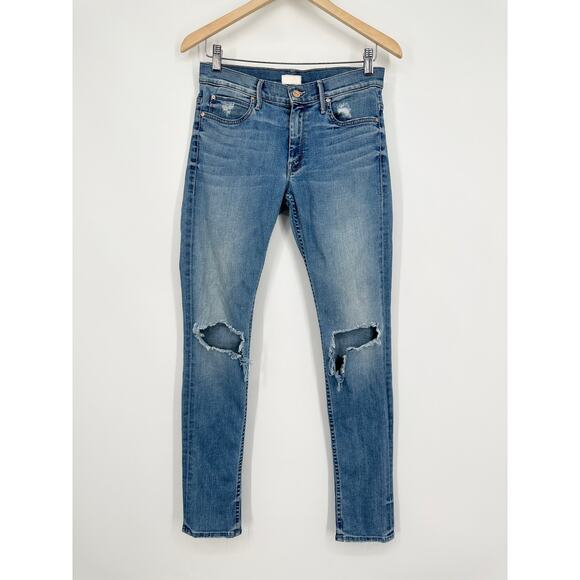 MOTHER The Muse Skinny Jeans Mid-Rise Destroyed Distressed Raw Hem in Wild Thing - Picture 3 of 14